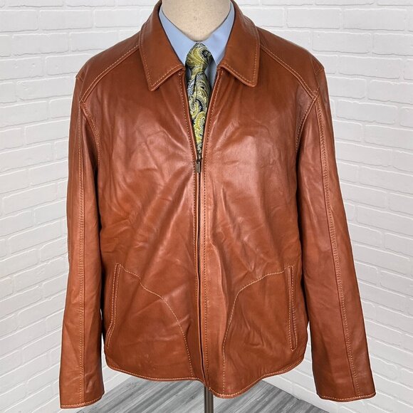 Robert Comstock Vertical Jacket Mens XLarge Brown Buttery Soft Leather Full Zip - Picture 1 of 13